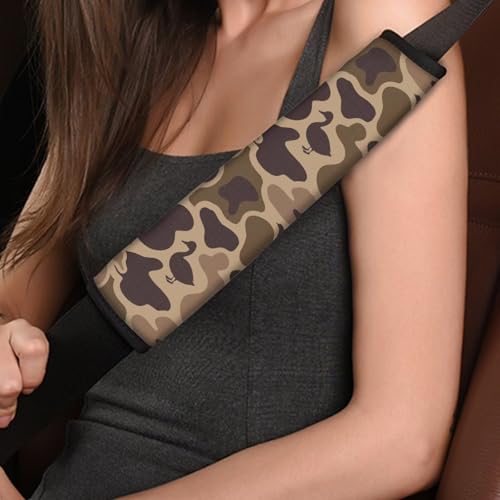 2Pcs Car Seat Belt Cover Pads, Anti-Slip Brown Duck Camo Shoulder Strap Protects Universal Auto Seat Straps for Vehicle Truck SUV Van Sedan, Backpack Straps - color: Brown Duck Camo