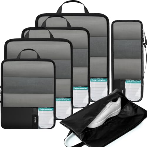 BAGAIL 6 Set Ultralight Compression Packing Cubes Packing Organizer for Travel Accessories Luggage Suitcase Backpack - color: Jet Black40D, style: Mesh Pattern