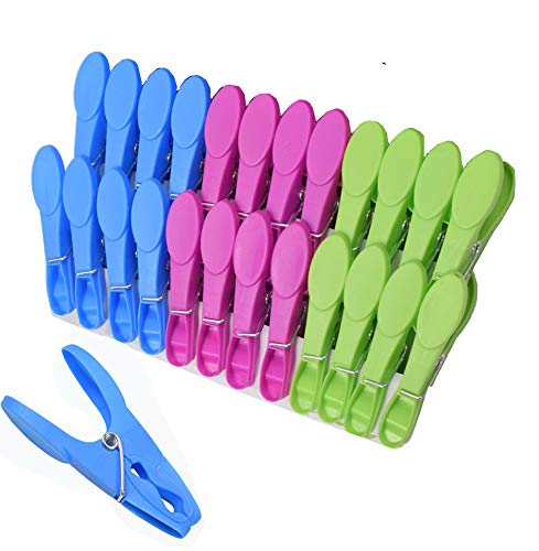 Strong Clothes Pins for Drying Heavy Duty Laundry Clothespins Travel Plastic Clothing Clamps Big Towel Clips 24 Pack - color: 24pcs (3.54inch) Plastic Clothespins