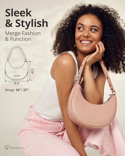 Vantamo Crescent Bags For Women with RFID Protection, Half Moon Clutch Purses for Women with Anti-Theft Clip for Extra Safety - color: Blush