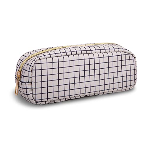 Small Pencil Case Makeup Bag for Purse, Cute Pencil Pouch Nylon Preppy Checkered Makeup Brush Bag with Zipper, Girls Portable Stationery Storage Case Small Pen Bag for Office School(Slim-Checkered) - color: Checkered, size: Slim