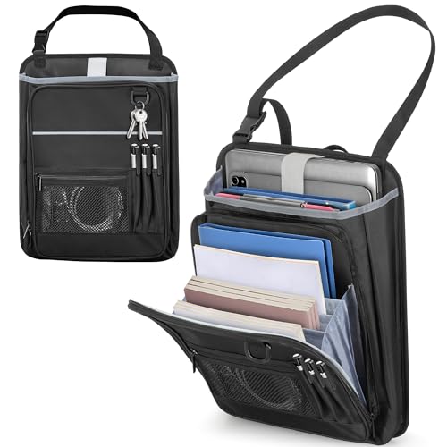 LUXJA Car Front Seat Organizer with Accordion File Pocket, Passenger Seat Organizer with Laptop Sleeve (Up to 15.6 In) and Adjustable Strap, Black