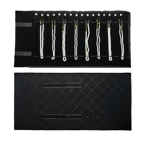 Portable Jewelry Roll Untangled Secure Necklace Travel Storage Bag Displays Holder 16 Chain (Black Diamond) - color: Black Diamond