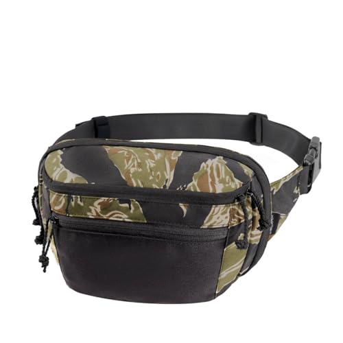 SHANGRI-LA Tactical Concealed Carry Fanny Pack for Men and Women, Low-Profile CCW Waist Bag, with Pistol Holster and Mag Holder, Multi-Use for Hiking, Travel, EDC - color: Tigerstripe-Regular