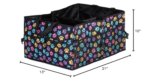 GreaterGood Collapsible Paw Print Car Trunk Organizer with 6 Pockets Truck SUV and Sedan Caddy With Compartment Vehicle Storage Container (Argyle Paws) - color: Argyle Paws