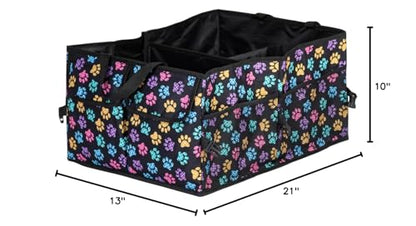 GreaterGood Collapsible Paw Print Car Trunk Organizer with 6 Pockets Truck SUV and Sedan Caddy With Compartment Vehicle Storage Container (Argyle Paws) - color: Argyle Paws