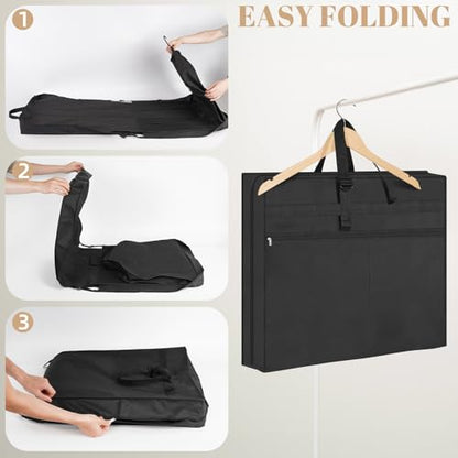 Wedding Dress Garment Bag,72" Tri-Fold Bridal Gown Bag with 6 Pouches and Adjustable Buckle Gown Cover for Wedding/Prom/Travel/Closet Storage (Black) - color: Black