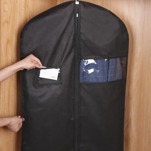 KEEGH 40" Suit Cover Bags for Men (Set of 20) Garment Bags for Hanging Clothes, Suit Bags for Closet Storage or Travel, Clothes Cover for Suits Coats with Clear Window and Label Pocket, Black - size: 40"-20pcs