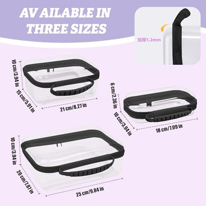 3 Pack Clear Hard Shell Zipper Cases with Handle, Waterproof Toiletry Bag for Travel, Diaper Bag Organizer Pouches, Nesting Pouches for Makeup, Toys, Snack Pouches, Stationery (Black) - color: Black