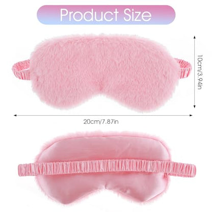 2 Pcs Plush Fluffy Eye Mask Soft Sleeping Blindfold Eye Cover Comfortable Furry Faux Fur Sleeping Mask Satin Nap Night Eyeshade Cover for Women Men Gift (White, Pink) - color: White&pink