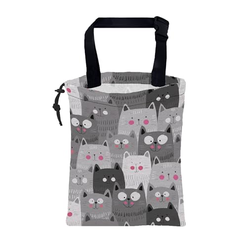 Car Garbage Bag Cute Grey Cats Drawstring Car Trash Bag Hanging for Back Seat with Adjustable Buckle Canvas Vehicle Trash Can Easy-to-Install - color: Cute Grey Cats