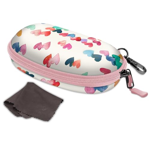 Fintie Sunglasses Case with Carabiner, Hard Shell Shockproof Sport Glasses Cases Travel Zipper Eyeglasses Holder, Raining Hearts - color: Raining Hearts