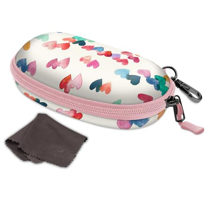 Fintie Sunglasses Case with Carabiner, Hard Shell Shockproof Sport Glasses Cases Travel Zipper Eyeglasses Holder, Raining Hearts - color: Raining Hearts