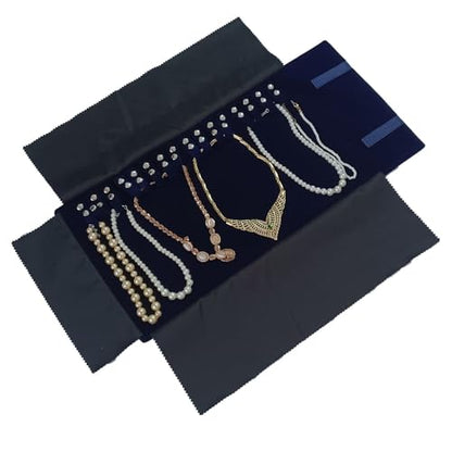 Velet Travel Jewelry Case Roll Bag Organizer for Necklace Bracelet Black Gray Velvet (Blue) - color: Blue