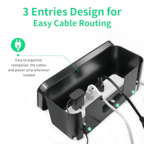 Cord Organizer Box, Cable Hider for Power Strips, Surge Protector, Extension Cord and Wire Management, Cable Management Box (2PCS/Large and Medium Size/Black) - color: Black