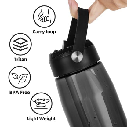 OLDLEY 32 oz Water Bottle with Straw, Leakproof Sports Water Bottle with Carry Strap, BPA-Free Large Water Bottles for Home,Travel, School, Outdoors, Gym, Tritan, Black - color: Black