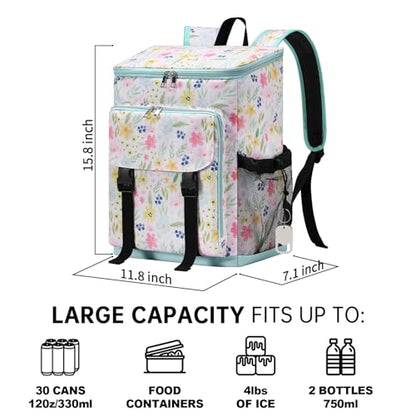 DYSHAYEN Cooler Backpack,Lightweight Backpack Cooler Insulated Leak Proof,30 Cans Soft Cooler Bag for Beach,Camping,Beach,Picnic,Lunch - color: Flower