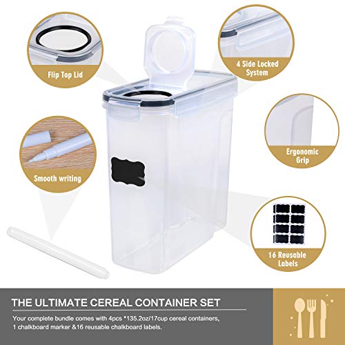 FOOYOO Cereal Containers Storage Set - 4 Piece Airtight Large Food Storage Containers(135.2oz), BPA Free Dispenser Plastic Cereal Storage Containers - color: 4 Piece