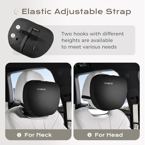 Coverado Leather Car Headrest Pillow Car Neck Pillow with Adjustable Strap, Head Support Rest Driver Relax Head Muscles Relieve Driving Fatigue, Breathable & Removable Cover, Black - color: Black, size: 1 Piece