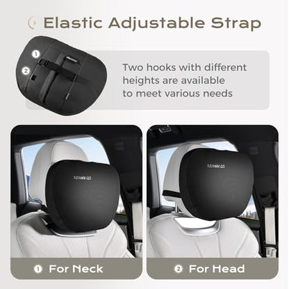 Coverado Leather Car Headrest Pillow Car Neck Pillow with Adjustable Strap, Head Support Rest Driver Relax Head Muscles Relieve Driving Fatigue, Breathable & Removable Cover, Black - color: Black, size: 1 Piece