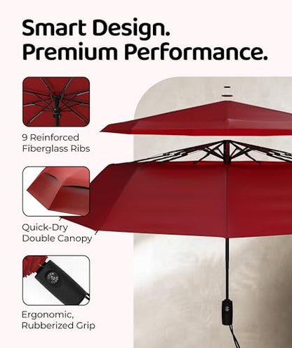 Repel Windproof Travel Umbrella - Compact & Withstands Winds up to 100MPH , Strongest Premium Auto Folding Umbrella for Rain and Sun - Durable, Light & Portable for Women & Men , Fits Backpack & Cars - color: Red - Travel Umbrella (1 Pack)