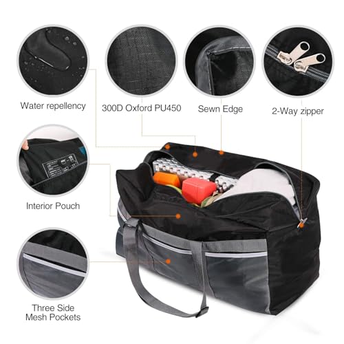 REDCAMP Foldable Travel Bag, Large Sports Bag, 75L/96L/100L, Lightweight Waterproof Tote Bag - color: 75L/Black