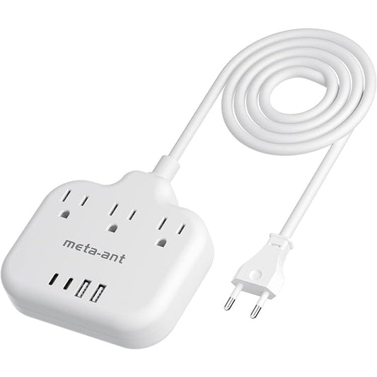 European Travel Plug Adapter, US to Europe Plug Adapter with 3 Outlets & 4 USB(2 USB-C), 5ft European Power Cord, International Power Strip, Type C for Europe EU Germany France, Travel, White - style: Type C-Most of Europe