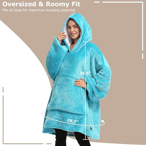Catalonia Oversized Blanket Hoodie Sweatshirt, Wearable Sherpa Blanket Pullover, Gift for Her - color: Turquoise