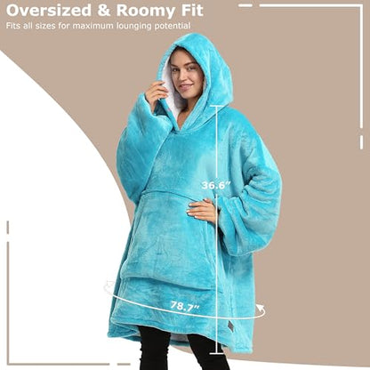 Catalonia Oversized Blanket Hoodie Sweatshirt, Wearable Sherpa Blanket Pullover, Gift for Her - color: Turquoise