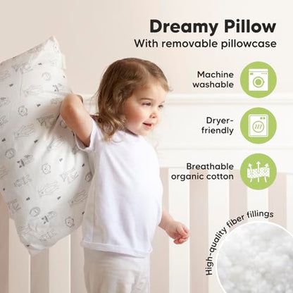 KeaBabies Organic Toddler Pillow with Pillowcase, Jumbo 14X20 - Soft Cotton Toddler Pillows for Sleeping - Machine Washable - Perfect for Travel, Toddler Bed Set (KeaFriends) - color: Keafriends