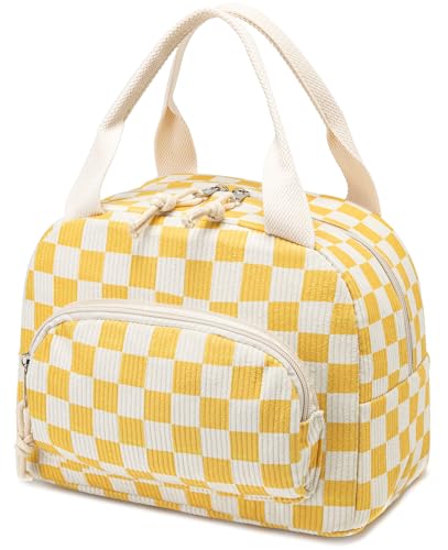 Lunch Bag Women Lunch Box for Women Adult Cute Insulated Lunch Bag Small Cooler Lunch Tote Bags for Work Picnic Travel (Beige-Yellow Plaid) - color: Beige-Yellow Plaid