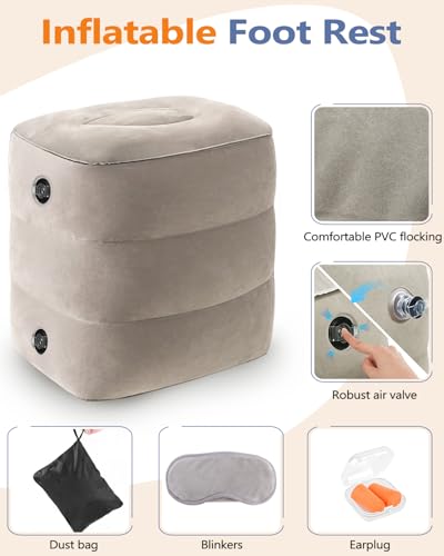YSJILIDE Inflatable Travel Foot Rest Pillow, Travel foorest Pillow for Kids/Adults, Adjustable 3 Layers Height Leg Rest Pillow, Great for Living Room, Train, car (2 Pack)