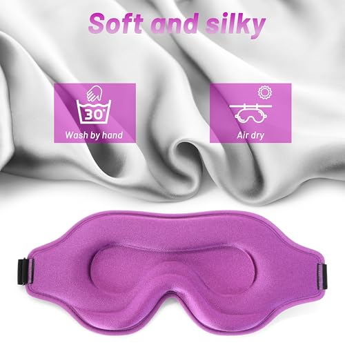 Sleep Eye Mask for Men Women, Sleeping Mask for Side Sleeper, Travel Blackout Night Blindfold Eye Shade Cover with Adjustable Strap (Purple) - color: Purple