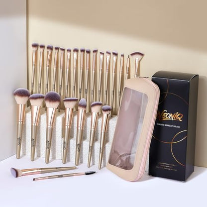 25PCS Makeup Brushes Set with Travel Case, Professional Makeup Brush Kit for Foundation, Concealer, Powder, Eyeshadow & Blush, Essential Cosmetic Tools, Portable Travel Gift Set (Gold) - color: 25 PCS-Champagne Gold