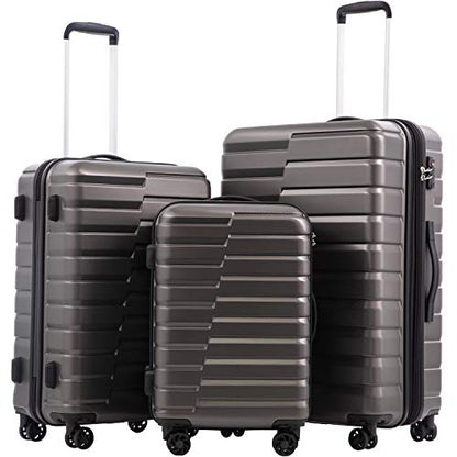 Coolife Luggage Sets, 3 Piece Hard Shell Suitcase Set with Spinner Wheels, Expandable Large Checked Luggage, Lightweight Rolling Carry On with TSA Lock Gray - color: gray, size: 3 Piece Set (20in/24in/28in)