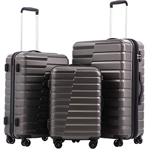 Coolife Luggage Sets, 3 Piece Hard Shell Suitcase Set with Spinner Wheels, Expandable Large Checked Luggage, Lightweight Rolling Carry On with TSA Lock Gray - color: gray, size: 3 Piece Set (20in/24in/28in)