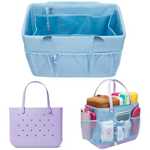 Nyton Organizer Bag Compatible with Original Large Bogg Bag Cover Divider Insert Beach Bag Liner for XL Bogg Bag Storage Separator Compartment with Mesh Pocket Sport Mom - color: Light Blue, size: Original - Large