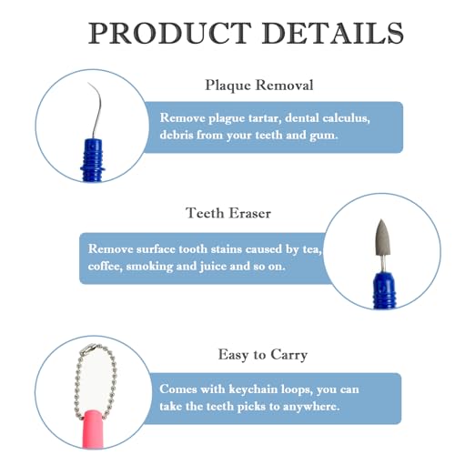 2PCS Reusable Dental Picks Kit Portable Teeth Stain Plaque Remover with Keychain with Keychain Tooth Erasers Tartar Eraser Tool Set for Travel, Pets & Oral Hygiene, Pink and Green - color: Pink and Green(pack of 2)