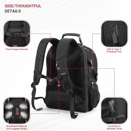 star cloud Business Travel Laptop Backpack 17 Inch, USB Type-C Charging Carry On Backpack with Anti-Theft Lock, Large Capacity Multi-Compartment Tech Backpack for Work, Commute & Travel