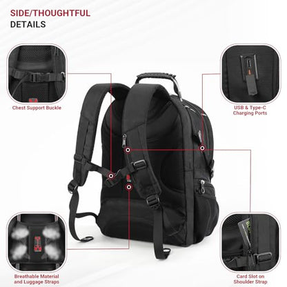 star cloud Business Travel Laptop Backpack 17 Inch, USB Type-C Charging Carry On Backpack with Anti-Theft Lock, Large Capacity Multi-Compartment Tech Backpack for Work, Commute & Travel