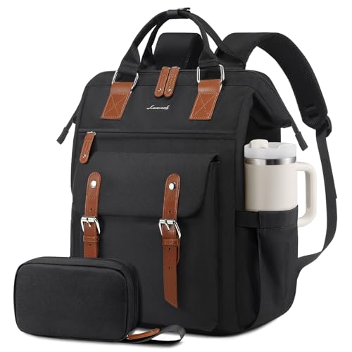 LOVEVOOK Laptop Backpack for Women, Teacher Nurse Work Laptop Bag, Waterproof Travel Backpack Purse, Business Computer Backpack, Cute Bookbag College Student Gift Nursing School Backpack, 15.6 Inch - color: 1 Black-brown, size: 15.6 Inch