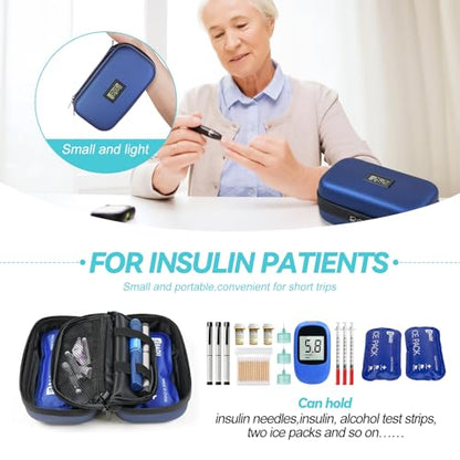 Gosemai TSA Approved Insulin Cooler Travel Case Medication Cooler for Travel with Thermometer Temperature Display Diabetic Medication Organizer Medical Travel Cooler Bag with 2 Ice Pack - color: Blue