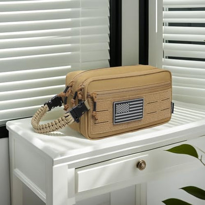 Tactical Toiletry Bag for Men Dry Wet Separate Dopp Kit Travel Hygiene Bag EDC Utility Tool Molle Pouch Mens Shaving Kit Travel shower Bags (Khaki) - color: Khaki