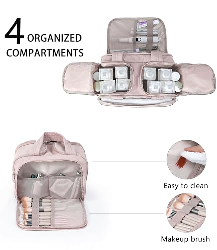 Travel Toiletry Bag for Women, Large Wide-open Puffy Cosmetic Makeup Bag with Wet-Dry Separation, Multi-Pocket Organizer with Carry Handle for Toiletries, Cosmetics, Essentials, Light Pink - color: Light Pink