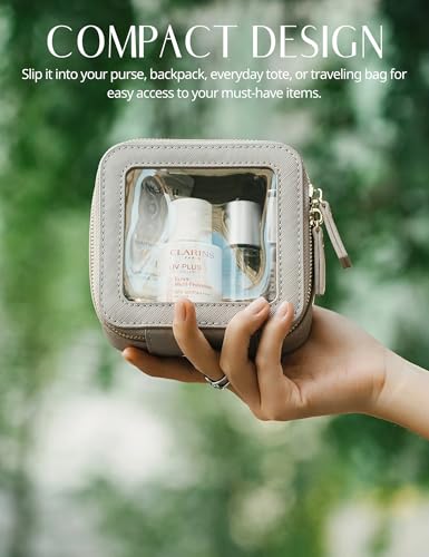 Popvibe Clear Makeup Bag Travel Cosmetic Case Transparent Toiletry Bag with Zipper, Portable Make Up Organizer Traveling Compact Car Bag for Essentials - color: Stone, style: Mini Chic