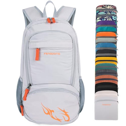 FENGDONG 35L Lightweight Foldable Waterproof Packable Travel Small Hiking Backpack Daypack for men women - color: Gray Orange