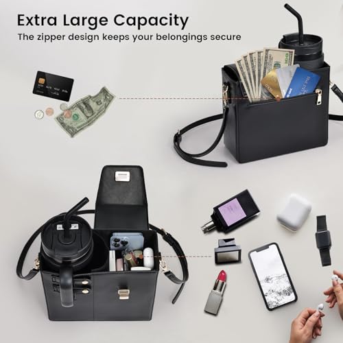 Outdoor Portable Crossbody Water Cup Purse Bag Water Bottle Carrier Bag with Phone Pocket Tumbler Carrier with Strap - color: Black