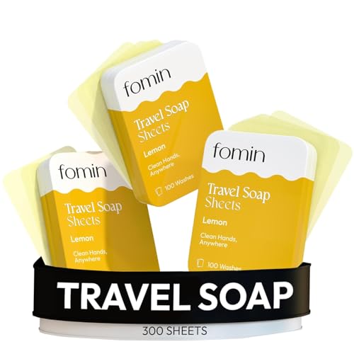 FOMIN - Paper Soap Sheets Tin for Traveling - (300 Sheets) Lemon Portable Travel Hand Soap Sheet, Dissolvable Mini Camping Hand Soap for Hand Washing - color: Lemon Pack of 3
