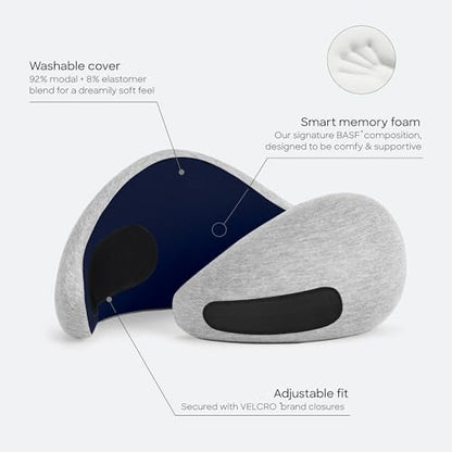 Ostrichpillow Go Neck Pillow, Travel Pillows for Airplanes, Premium Memory Foam Travel Pillow, 360º Ergonomic Design, Asymmetrical Sides, Travel Bag Included, Washable Modal Cover - color: Deep Blue