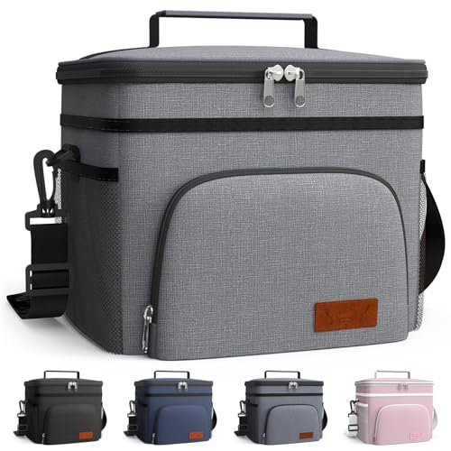 HOTOR Insulated Lunch Box for Men & Women - Leak-Proof Cooler Lunch Bag with 4 Pockets, Adjustable Strap, Ideal for Work, Picnic, Travel - Large, Light Grey, 13.0"×7.9"×9.1" - color: Light Grey, size: 15l - 1 Tier